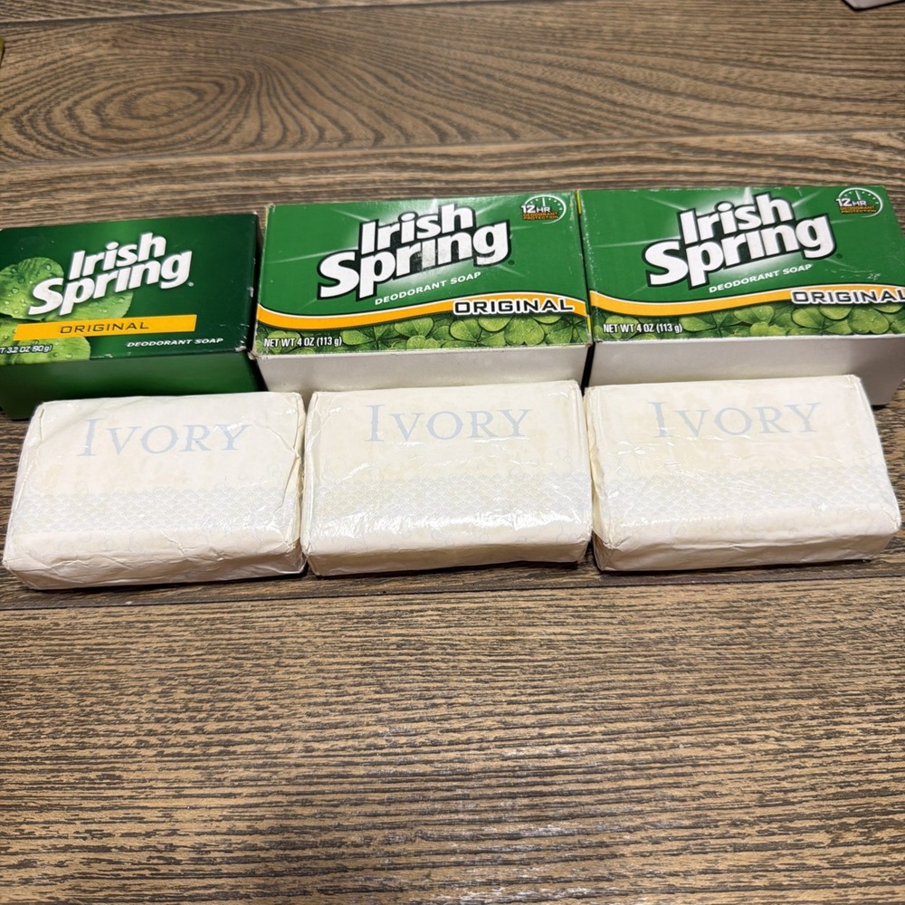 VTG Soap Lot Of 6 Irish Spring + Ivory Bar Soap Original Deodorant